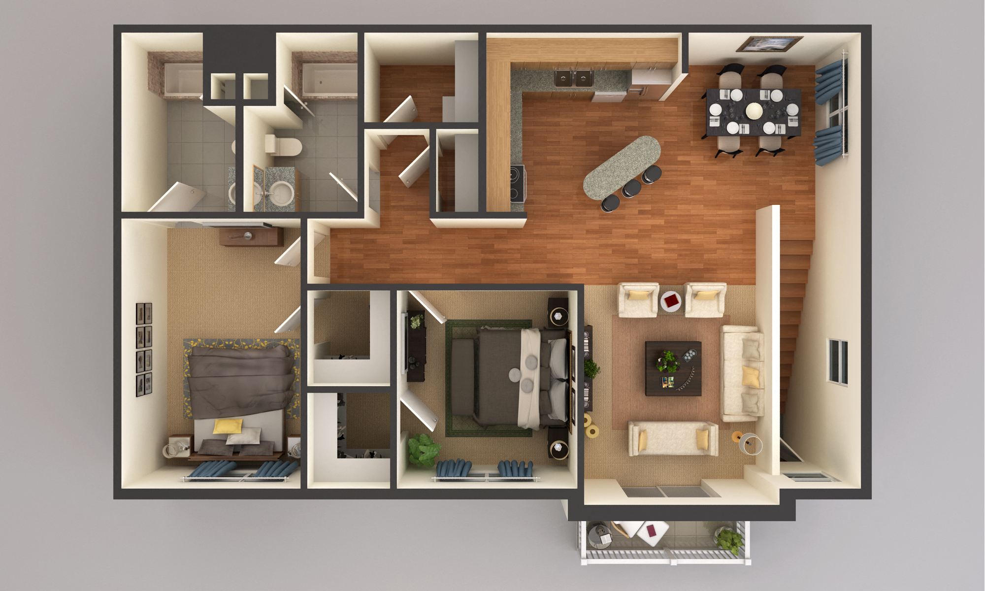 Floor plan for 2 beds, 2 baths, 1350 sqft
